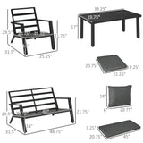 Outsunny 4 Piece Patio Furniture Set, Outdoor Conversation Set with Armchairs, Loveseat, Coffee Table and Cushions for Backyard, Poolside, Lawn and Garden, Black Outsunny