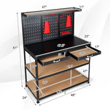Goplus Work Bench with Pegboard, 48”x24” Work Table with Drawers, 965LBS Capacity, Pegboard, 25 Hanging Accessories, Metal Tool Bench, Heavy Duty Workbench for Garage, Workshop Goplus