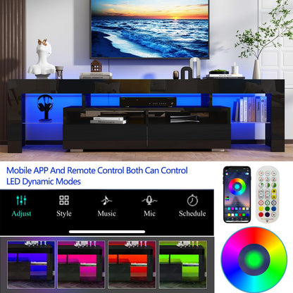 Uspeedy 63in TV Stand for 65/70 inch TV,Modern LED TV Stand for Living Room,Black TV Stand,High Gloss TV Entertainment Center with Storage Drawer,APP RGB Light,TV Console(63in Black) - WoodArtSupply