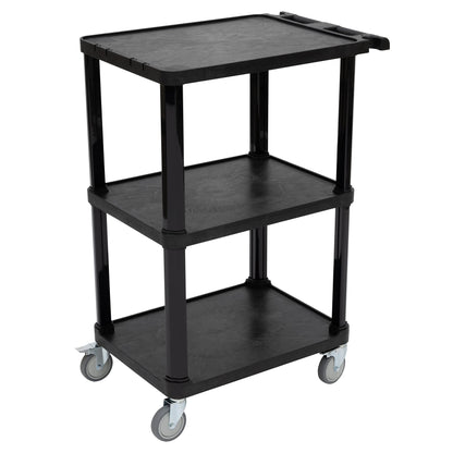 Pearington 3-Tier Compact Multi-Purpose Plastic Utility Cart with Lockable Wheels up to 300LBS, Black - WoodArtSupply