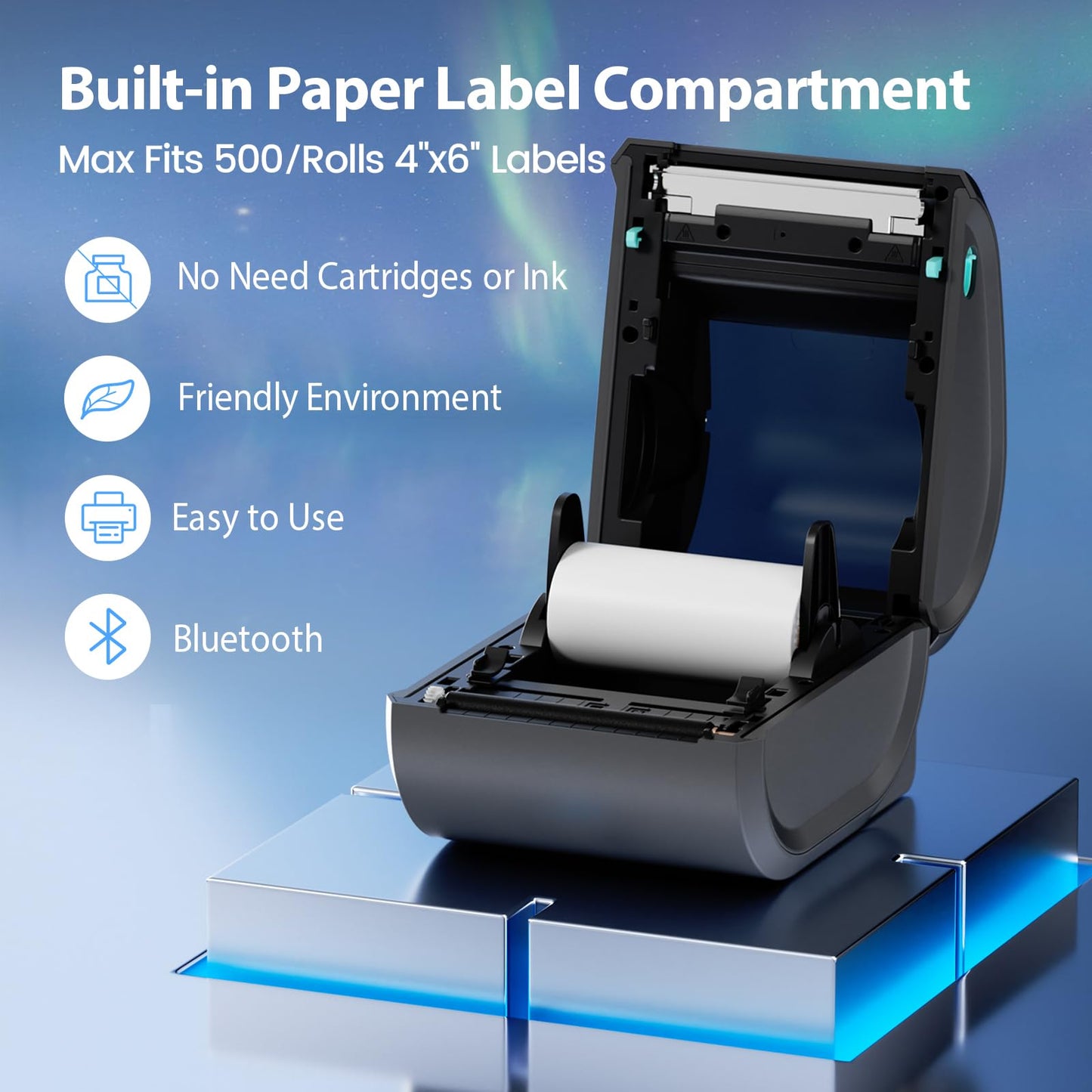 Omezizy Bluetooth Thermal Label Printer 4x6 - D520BT Thermal Shipping Label Printer for Small Business, Wireless Label Printer with Built-in Label Holder, Compatible with USPS, Shopify