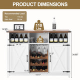EROMMY Farmhouse Wine Bar Cabinet, 51" Sideboard Buffet Cabinet with Detachable Wine Rack and 3 Open Storage Compartments, Rustic Liquor Cabinet for Dining, Living Room, Kitchen, White EROMMY