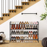 KIMBORA 4 Tier Long Shoe Rack for Closet Floor, Wide Shoe Shelf Storage Organizer 30-Pairs Stackable Sneaker Organizer for Closet, Bedroom (Black) KIMBORA