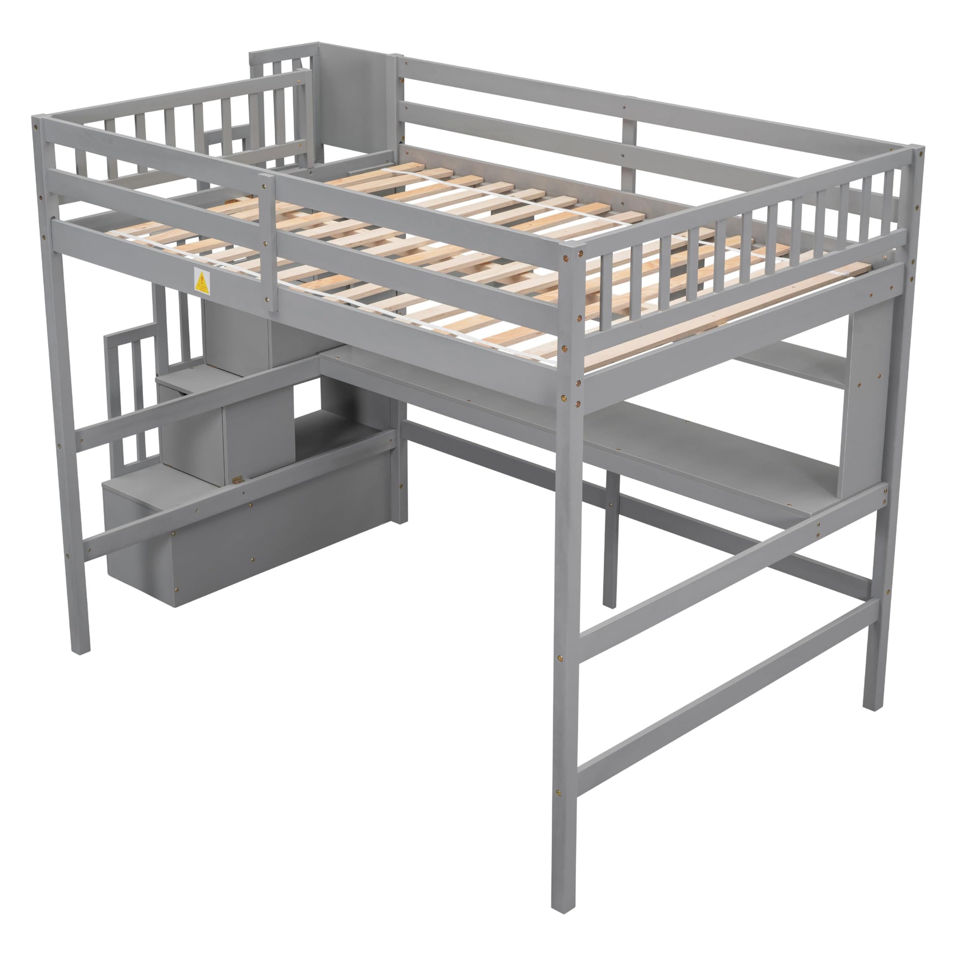 CITYLIGHT Grey Full Size Loft Bed with Stairs, Desk, and Storage Solutions for Kids and Teens - WoodArtSupply