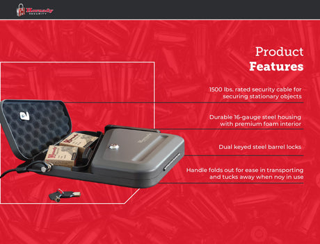 Hornady Dual-Lid Gun Lock Box - Two Compartment Portable Lock Box with Separate Lid and Lock - This Small Gun Safe Stores Handguns and Ammo Separately - Measures 11 x 10 x 2 Inches - Item 95229 Hornady