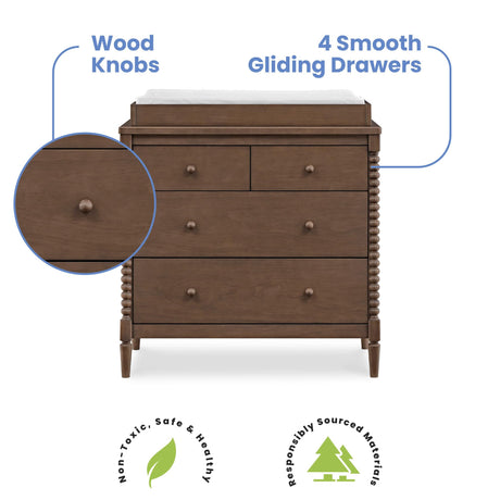 Delta Children Saint 4 Drawer Dresser with Changing Top and Interlocking Drawers, Teak Brown Delta Children