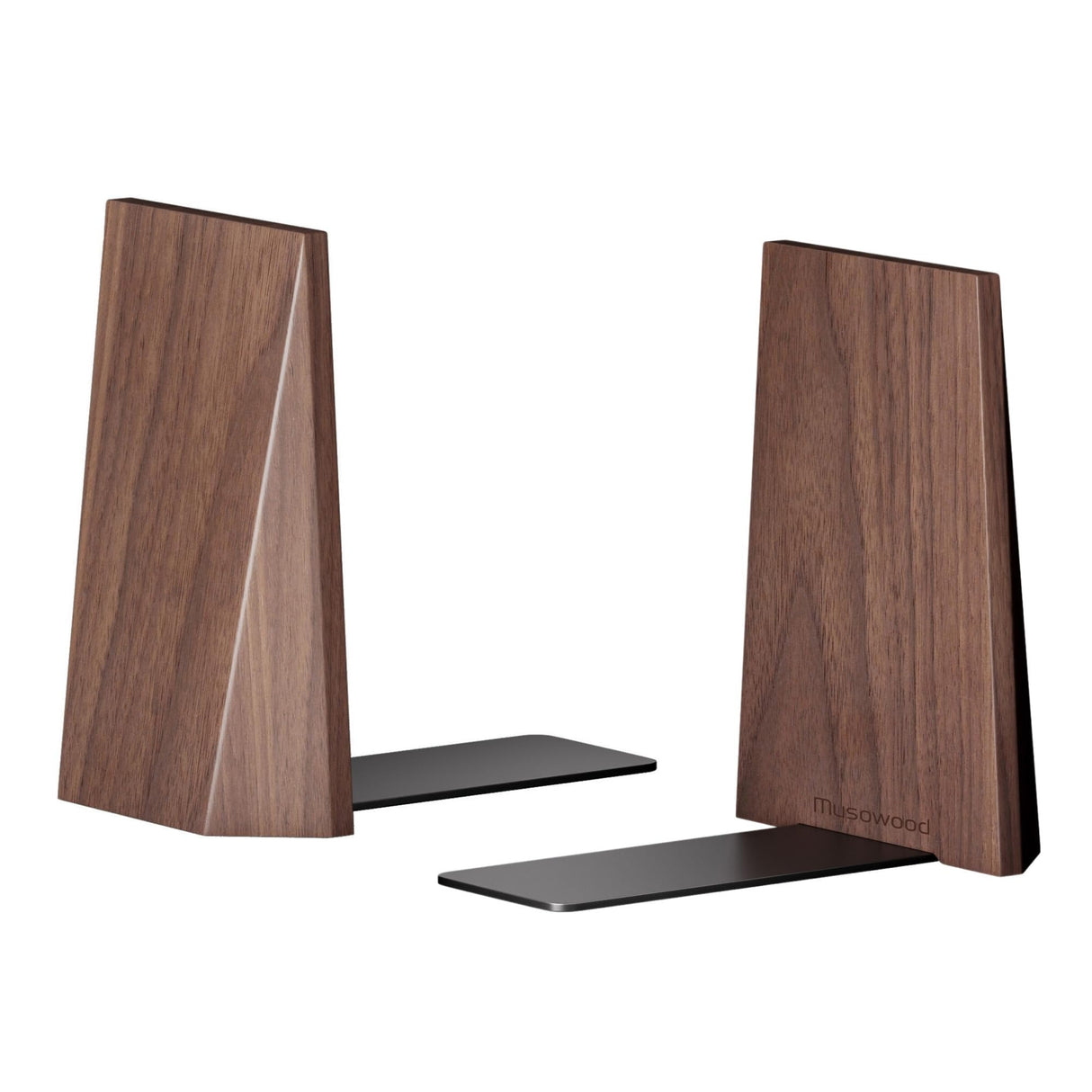 muso wood Book Ends, Handmade Wooden Bookends for Heavy Books, Creative Beveled Bookends for Shelves, Non-Skid Book Ends, Walnut-1Pair muso wood