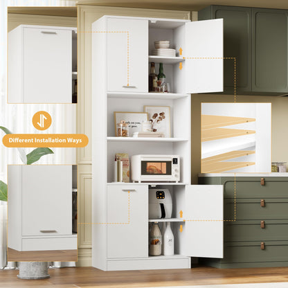 FOTOSOK Kitchen Pantry Cabinet, 71" Tall Cupboard Pantry Cabinet with Doors and Adjustable Shelves, Freestanding Utility Storage Cabinet with Open Countertop, Pantry Cabinets for Kitchen, Din - WoodArtSupply