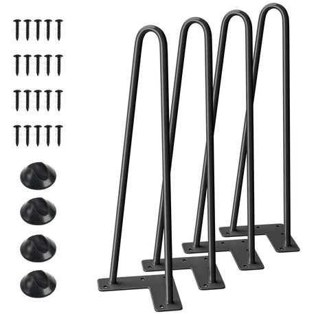 SMARTSTANDARD 16" Hairpin Furniture Legs, Metal Home DIY Projects for Nightstand, Coffee Table, Desk, etc with Rubber Floor Protectors Black 4PCS SMARTSTANDARD