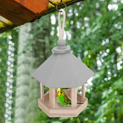 Hexagon Gazebo Bird Feeder,Wood Birds House Feeder Wooden Hanging Wild Bird Feeder for Outside Feeding Birds. - WoodArtSupply