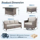 AMCLOBA Patio Furniture Set with 42.5" Fire Pit Table-6 Pieces All Weather Wicker Outdoor Furniture with High Back Swivel Patio Chairs Set of 2 Outdoor Couch for Deck Balcony Backyard Beige/Gray AMCLOBA