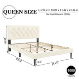 HAOARA Queen Size Platform Bed Frame with Upholstered Button Tufted Headboard, Mattress Foundation with Wooden Slat Support, Noise Free, No Box Spring Needed, Easy Assembly, Beige Velvet HAOARA