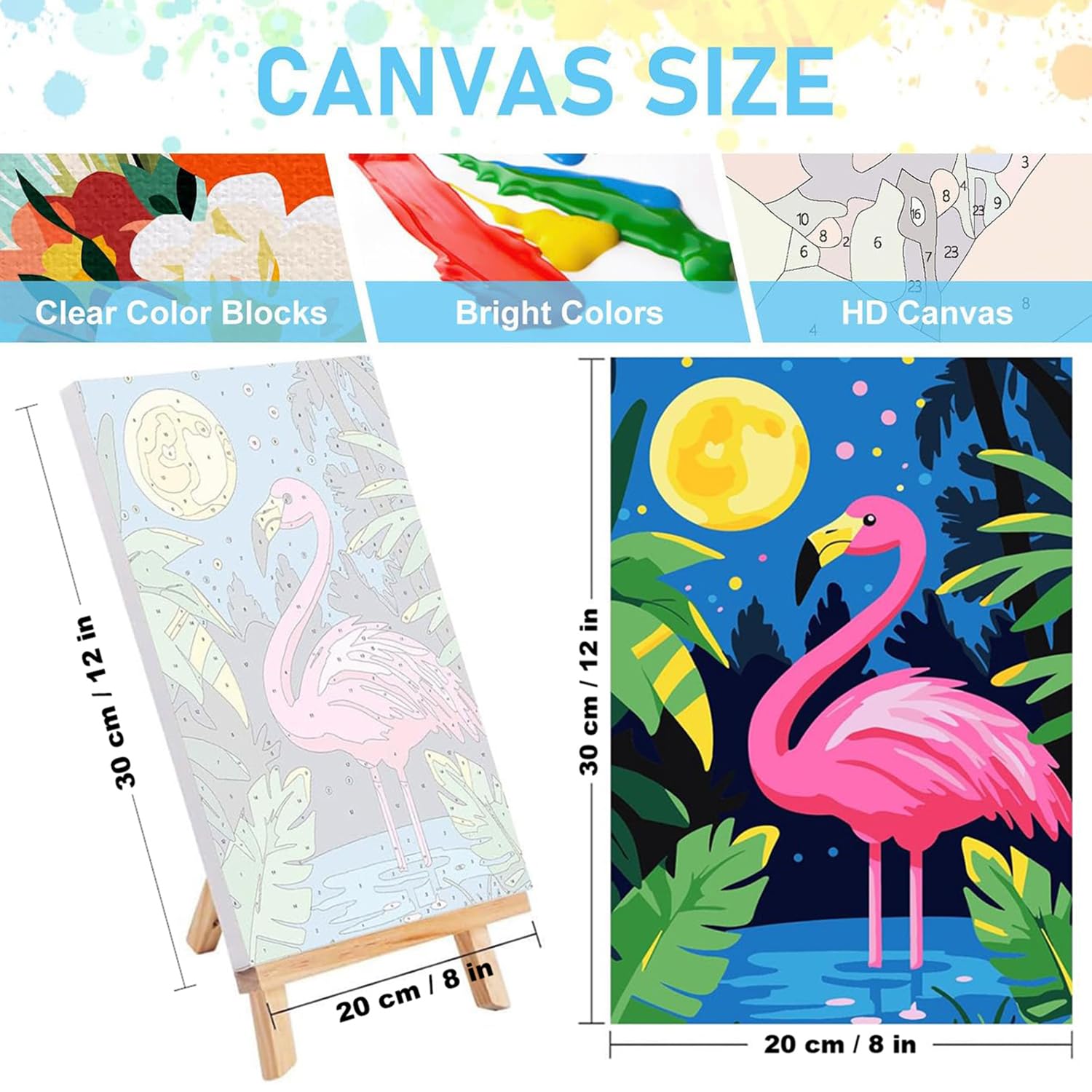 cviokrdu 3 Pack Framed Paint by Numbers Kit for Kids Ages 8-12, Animal Paint by Number for Beginners, DIY Easy Alpaca Flamingo Acrylic Oil Painting Kits on Canvas for Home Wall Decor (8x12 inch) cviokrdu