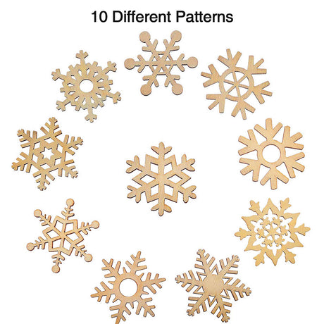 Hestya 50 Pieces Wooden Snowflake Crafts Ornaments Unfinished DIY Wood Snowflake Cutouts Christmas Tree Hanging Crafts Ornaments with Strings for DIY Christmas Decorations(10 cm,Natural Color) HESTYA