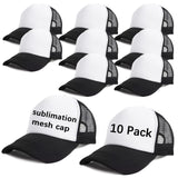 OKBA Sublimation Blank Baseball Cap Polyester Mesh Black Trucker Hat Adult (Black and White hat *10PCS) OKBA