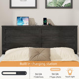 Full Bed Frame with Storage Headboard, Metal Platform Bed Frame with 3 Storage Compartments, Built-in Charging Station and LED Lights, No Box Spring Required, Noiseless, Easy Assembly，Antique Black QNICE