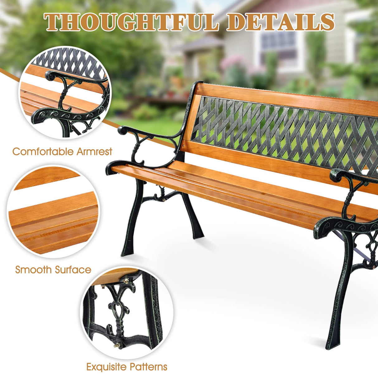 S AFSTAR Garden Bench, 2-3 Person Park Bench with Diamond Weaving Backrest, Pine Porch Bench, 470 LBS Bearing Capacity, Weather Proof Outdoor Bench for Backyard Deck Lawn Poolside S AFSTAR