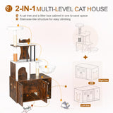 Snughome Cat Tree with Litter Box Enclosure Furniture, 2-in-1 Modern Cat Tower, 58.66’’ Wood Cat Condo with Scratching Post and Hammock, Pet Furniture with Large Platform, Rustic Brown Snughome