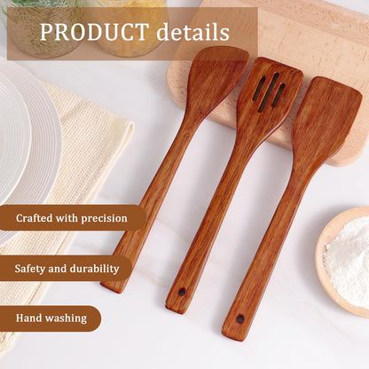 HANSGO 3PCS Wood Kitchen Spatulas Set, 12inch Wooden Cooking Utensils Set Wooden Spatulas Set for Cooking Stirring Frying Mixing - WoodArtSupply