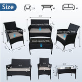 XZHQHB Outdoor Furniture Set of 4 Pieces with PE Waterproof Rattan Tempered Glass Table and Thick Cushions Suitable for Gardens Porches Terraces and Balconies Easy to Assemble Black and Beige XZHQHB