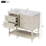 Merax Country 36" Bathroom Vanity with Sink, Farmhouse Bathroom Vanity Storage Cabinet with 4 Drawers and Open Shelf, Solid Wood Frame Bath Storage Vanity Merax