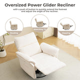 Oversized Power Recliner Chairs for Adults with Massage and Heat, Power Swivel Rocker Recliner Chair with Adjustable Headrest, 26" Extra Wide Rocker Nursery Recliner with USB Port, White RUTOX