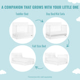 Evolur JPMA & Greenguard Gold Certified Dream On Me Reign 5 in 1 Convertible Crib with Under Drawer in White, Made of Sustainable Pinewood, Non-Toxic Water-Based Paint Finish Evolur