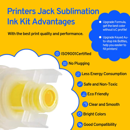 Printers Jack Sublimation Ink & 150 Sheet Sublimation Paper 8.5x11’’ 120G, 2 Pack Teflon Sheet, Heat Tape compatible for Inkjet Printer ET-2800 ET-15000 ET-2803 ET-2760 ET-2400 ET-4700 ET-4800 ET-2720