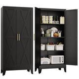 Lusiwry 61" H Metal Kitchen Pantry Storage Cabinet, Freestanding Cupboard with 2 Doors and 3 Adjustable Shelves, Standing Storage for Kitchen, Bathroom, Garage, Dinning Room or Utility Room（Black） Lusiwry