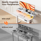 ErGear Standing Desk with LED Strip, 48″ x24″ Electric Height Adjustable RGB Gaming Desk with Shelf, Sit Stand Desk with Dual Cable Holes, C-Clamp Mount Compatible, 4 Preset Heights, White ErGear