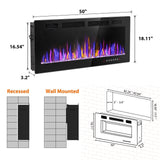 VENDORZ Electric Fireplace 50 Inch Recessed and Wall Mounted, Ultra-Thin Inserts Electric Fireplace Heater with Remote Control, Timer, Adjustable Flame Colors Speed Brightness, Log & Crystal Options VENDORZ
