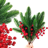 RONYOUNG 32PCS Artificial Pine Branches Christmas Holly Berries Artificial Red Berry Stems for Christmas Wreath Decorations Xmas Tree Decoration RONYOUNG