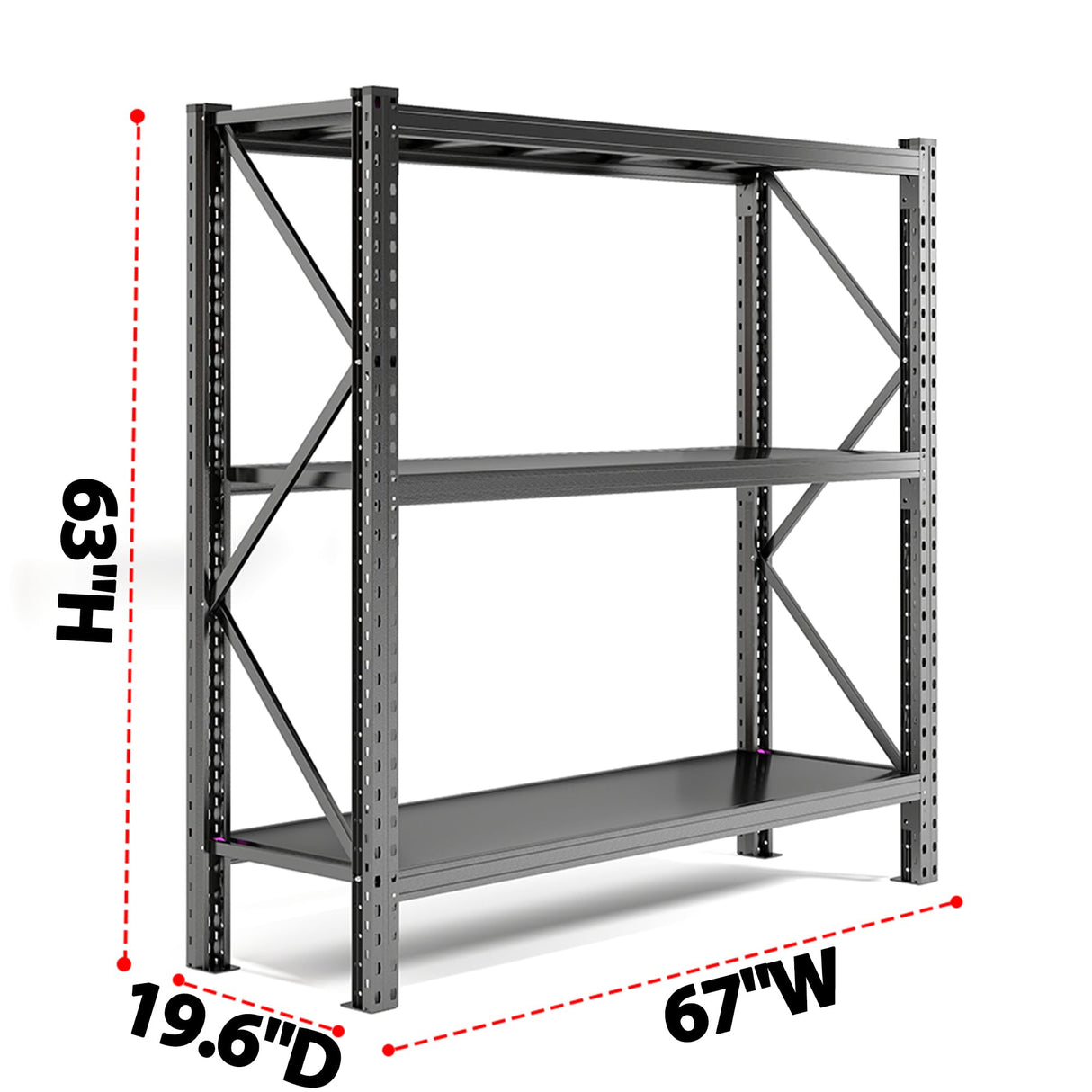 Notmise 67" W Metal Shelves, 4200LBS Heavy Duty Garage Shelving, Adjustable Garage Shelves, Shelving Units and Storage, Shelf, for Basement Workshop, 67" W×63" H×19.6" D, Black Notmise
