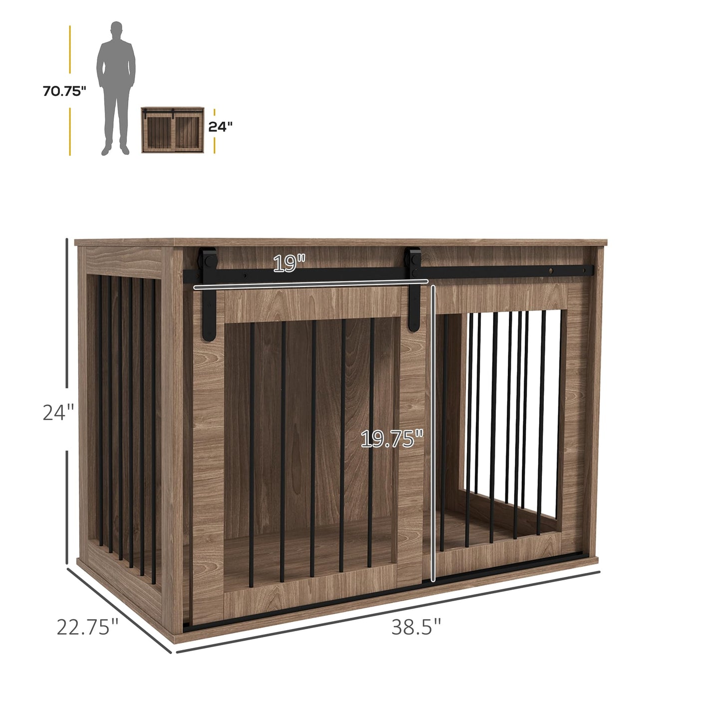 PawHut Dog Crate Furniture, End Table Dog Cage for Large Sized Dog, Dog Kennel Furniture for Indoor Use, 39" x 23" x 24", Walnut Brown