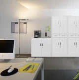 CJF Metal Storage Cabinets with Drawer and Adjustable Shelves, Locking Storage Cabinet for Pantry Kitchen Home Office Garage Living Dining Room (White) CJF