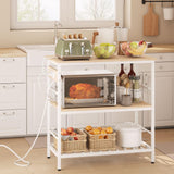 IBUYKE Kitchen Island with Storage, Bakers Rack with Power Outlet,Microwave Stand with Large Worktop,Rolling Bar Cart for Home, Outdoor, Kitchen,Light Wood TMJ029R IBUYKE