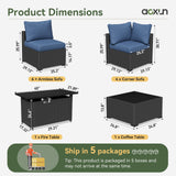 Aoxun 12 Piece Patio Furniture Set with 44” Fire Pit Table Wicker Rattan Patio Sectional Sofa Set Outdoor Seating Furniture with Thickened Cushion, Navy Blue Aoxun
