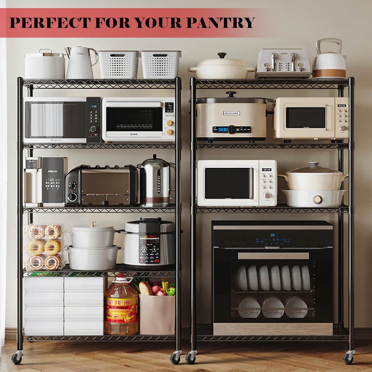 Vioranex Heavy Duty Storage Rack Metal Shelving Unit with Wheels, 4-Tier Adjustable Wire Rack Metal Shelves for Garage, Pantry, Kitchen, 59" W x 19.5" D x 62.3" H Vioranex