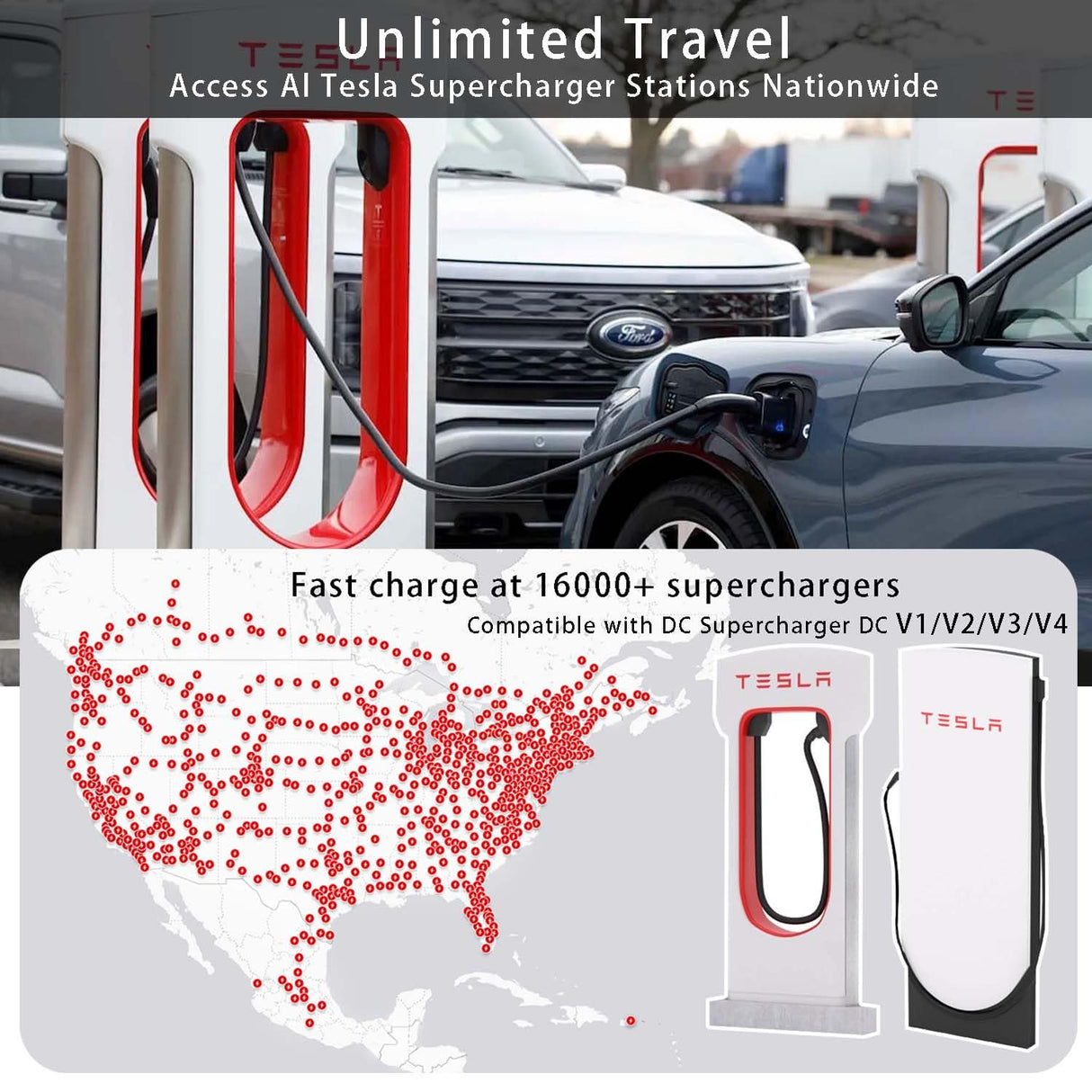 MUETUX Nacs Supercharger to CCS1 Charging Adapter, [Max 500A, 1000V] fit for Rivian,Ford,Mustang,GM EVs,Volvo,Polestar, NACS to CCS Adapter, Tesla Supercharger Adapter,fit for Tesla V1/V2/V3/V4 DC MUETUX