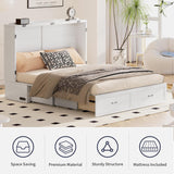 ijuicy Queen Size Murphy Bed with Foldable Foam Mattress, Cube Cabinet Bed with Multifunctional Charging Station & Extra Large Storage Drawers, Space-Saving Hideaway Bed for Guests-Pure White ijuicy