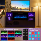 AMERLIFE 3 Piece Modern High Gloss Fireplace TV Stand + Bookcase Set for Living Room Includes 68" TV Stand with 40" Fireplace, 2 X Bookcase Storage Cabinet with Doors & 20 Colors LED Lights, Black AMERLIFE