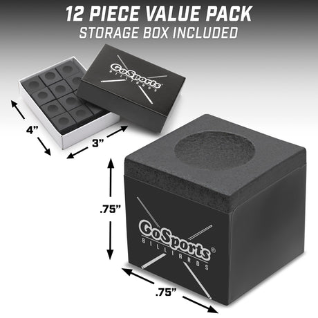 GoSports Premium Pool Cue Chalk Cube 12 Pack - Black Billiards Pool Stick Chalk GoSports