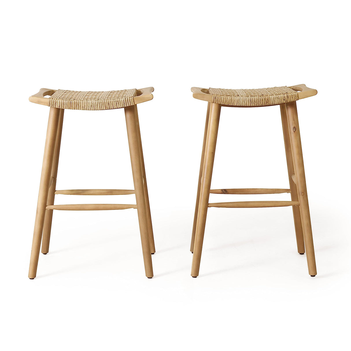 Christopher Knight Home Magwen Outdoor Acacia Wood Barstool with Wicker (Set of 2), Light Brown + Multi Light Brown Christopher Knight Home