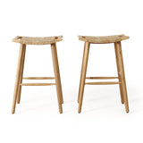 Christopher Knight Home Magwen Outdoor Acacia Wood Barstool with Wicker (Set of 2), Light Brown + Multi Light Brown Christopher Knight Home