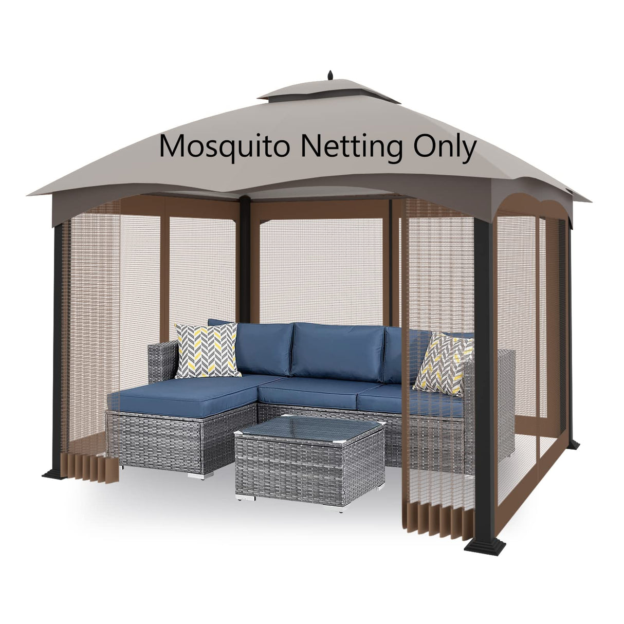 Tanxianzhe 10'x12' Gazebo Replacement Mosquito Netting 4-Panel Patio Screen Walls with Zipper (Brown) Tanxianzhe