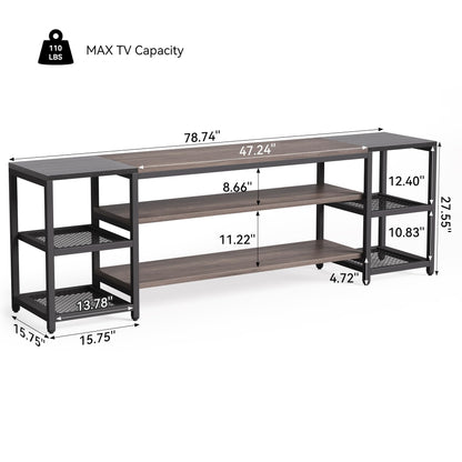 LITTLE TREE Industrial TV Stand for Televisions up to 85 Inch, 78-Inch Entertainment Center with Open Storage Shelves for Living Room