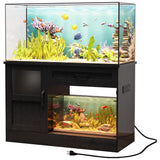 LUMIINOFAMI 40 Gallon Tank Stand, Wooden Aquarium Stand 40 Gallon Fish Tank Stand with Drawer, Reptile Tank Stand with Power Strip and LED, Tank Stand -1000Lbs Capacity, Black LUMIINOFAMI