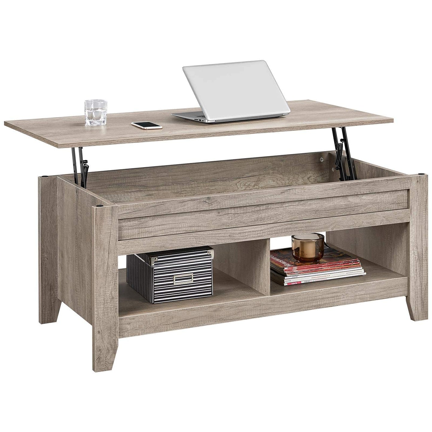 Yaheetech Lift Top Coffee Table with Hidden Storage Compartment & Lower Shelf, Lift Tabletop Farmhouse Table for Living Room Office Reception, 47.5in L, Gray - WoodArtSupply