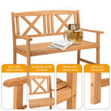 Outvita Wooden Garden Bench, Outdoor Wood Patio Bench, Rustic 2-Person Loveseat Chair w/Armrest for Porch Poolside Park Backyard Balcony, Capacity 605Lbs, X Backrest Outvita