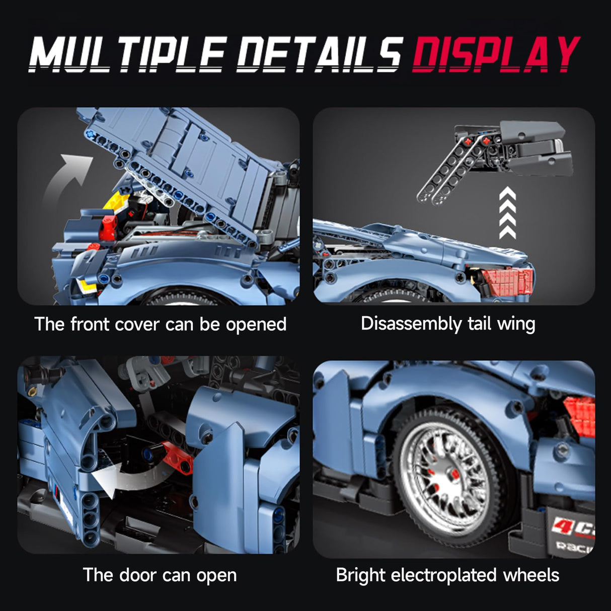 Remote Control Car Building Kit, 1:10 M4 Champion Racing Car Building Blocks and Challenge Construction Toys, Gift for Technical Enthusiasts Adults&Boys Age 14+, with Motors Light Battery (2280PCS) MOCBROPCS